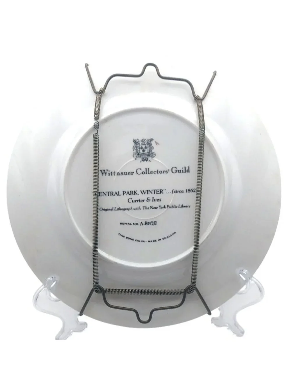 Currier & Ives Central Park Winter 1862 Collectible Porcelain Plate Wittnauer